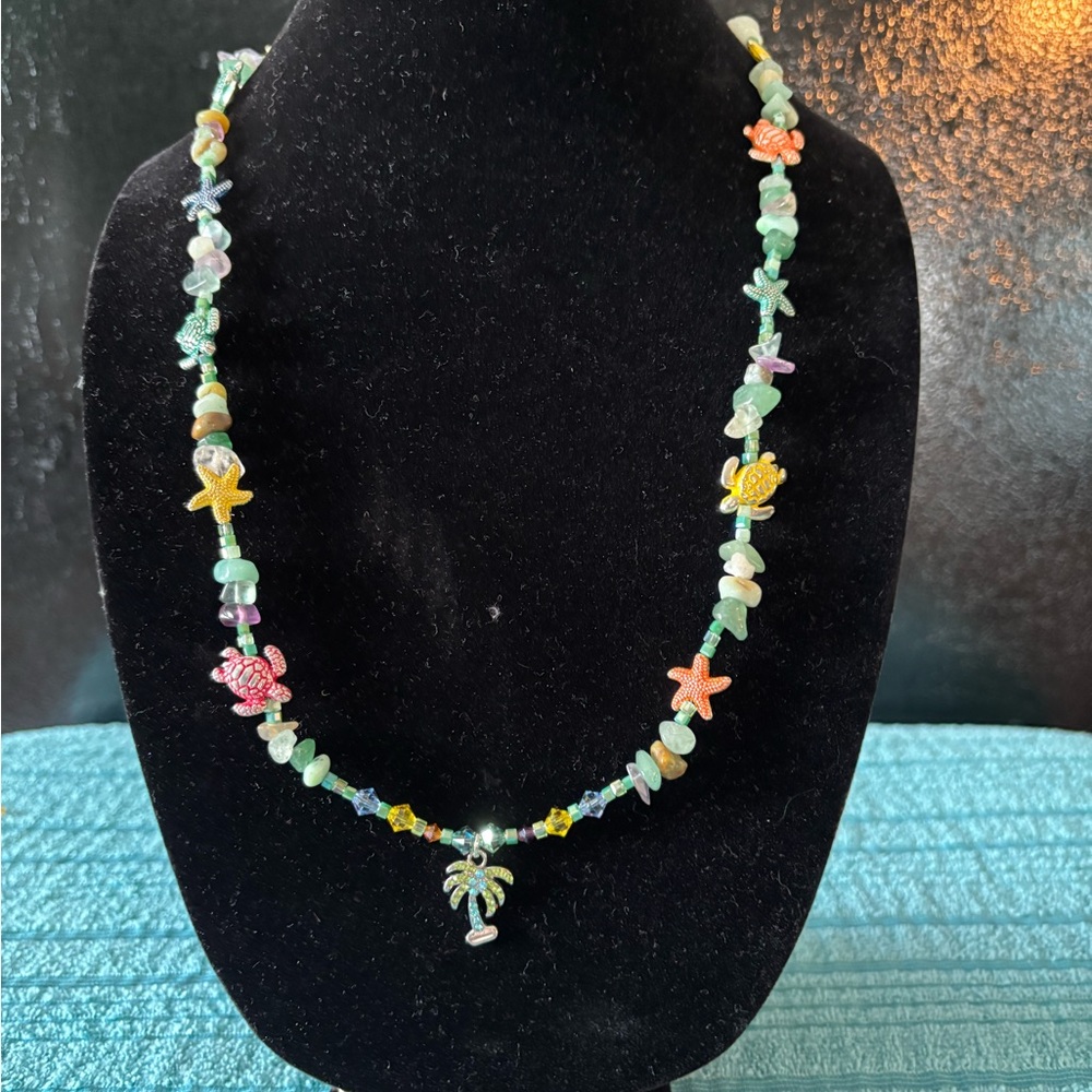 Colorful Beaded Necklace with Palm Tree Pendant